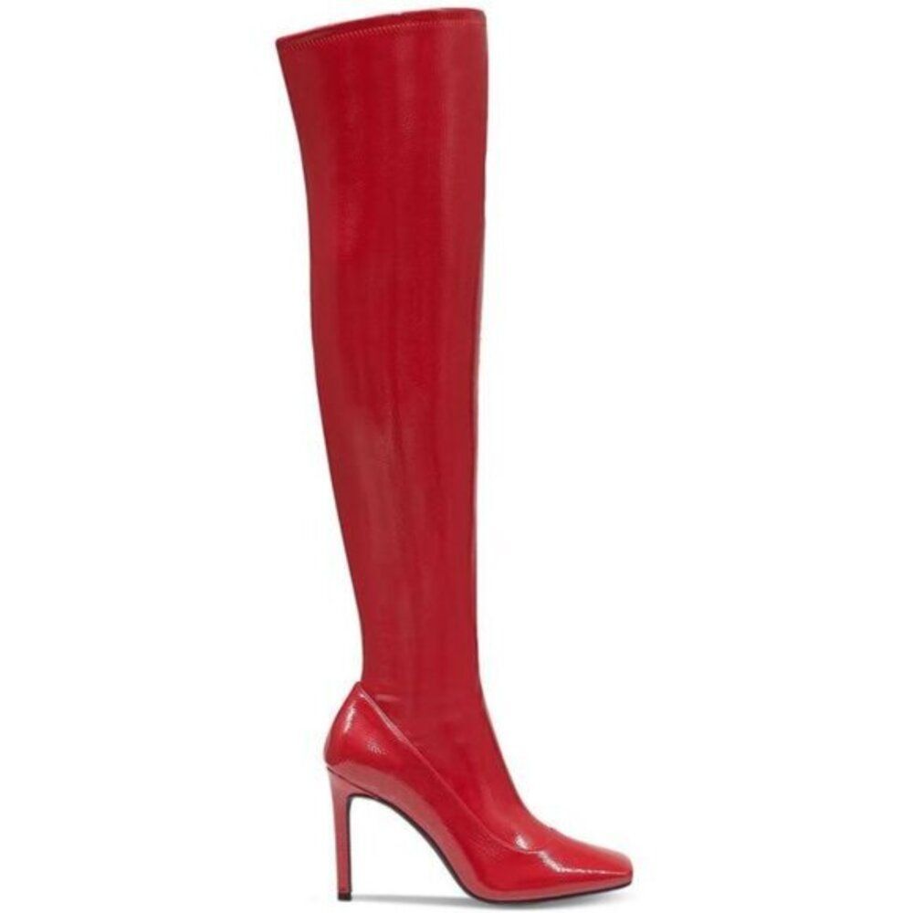 INC Womens Size 6 Keenah Red Patent Square Toe OTK Tall Stiletto Heel Boots